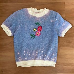Embroidered Bee Sweater with Bleach Dye